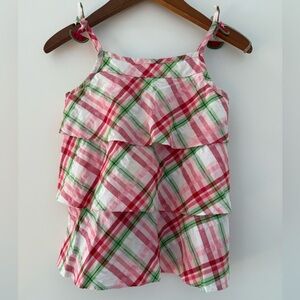 Gymboree Big Girls Tank Top watermelon Ruffle Plaid Sleeveless Top Girls size 12
